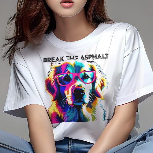 ゴールデンレトリバー Tシャツ レディース 犬ファン 半袖 春夏 犬柄 プリント カジュアル かわいい 人間用 個性派 ここだけのデザイン 面白 サングラス ゴールデンレトリバー