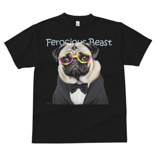 ブルー：青ホワイト：白ベージュ：茶色イエロー：黄色ライトピンク：桃色オートミール：グレー：灰 プリント クルーネック 大人カジュアル ペアTシャツ 親子ペアルック アニマル柄 ダンス 練習 運動 40代 30代 50代タキシード パグ 蝶ネクタイ メガネ