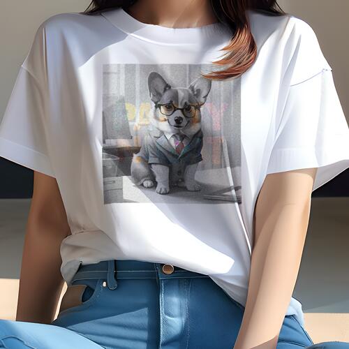 コーギー Tシャツ レディース 犬ファン 半袖 春夏 犬柄 プリント カジュアル かわいい 人間用 個性派 ここだけのデザイン 面白 スーツ コーギー メガネ