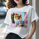 ポメラニアン Tシャツ レディース 犬ファン 半袖 春夏 犬柄 プリント カジュアル かわいい 人間用 個性派 ここだけのデザイン 面白 イチゴ ポメラニアン ...