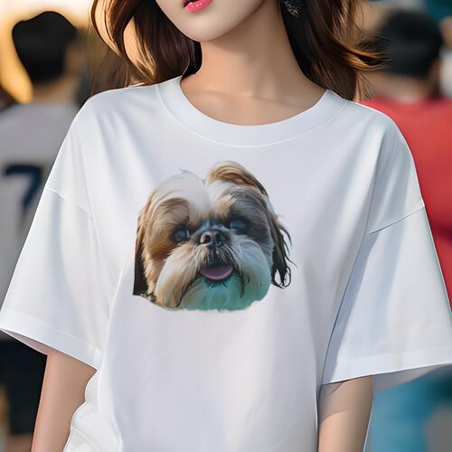 シーズー Tシャツ レディース 犬ファン 半袖 春夏 犬柄 プリント カジュアル かわいい 人間用 個性派 ここだけのデザイン 面白 水 シーズー プール