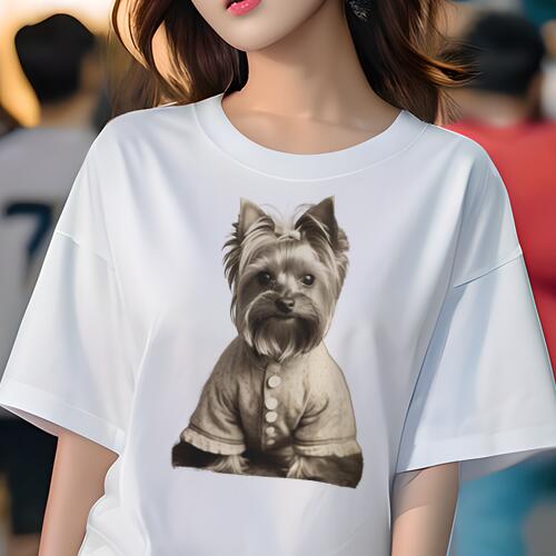 ヨークシャーテリア Tシャツ レディース 犬ファン 半袖 春夏 犬柄 プリント カジュアル かわいい 人間用 個性派 ここだけのデザイン 面白 ボタン ヨークシャーテリア 服