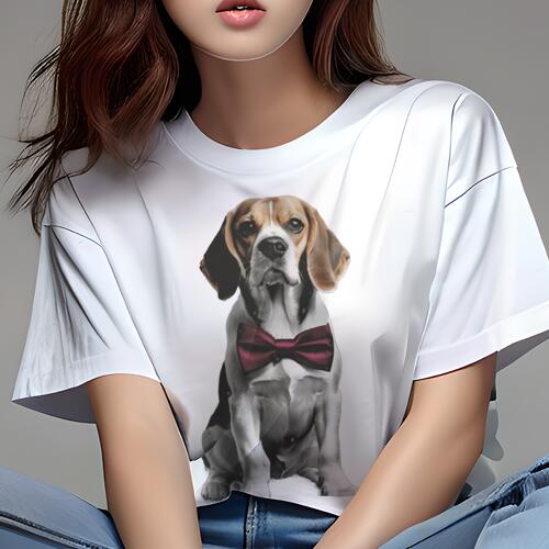 ビーグル Tシャツ レディース 犬ファン 半袖 春夏 犬柄 プリント カジュアル かわいい 人間用 個性派 ここだけのデザイン 面白 蝶ネクタイ ビーグル