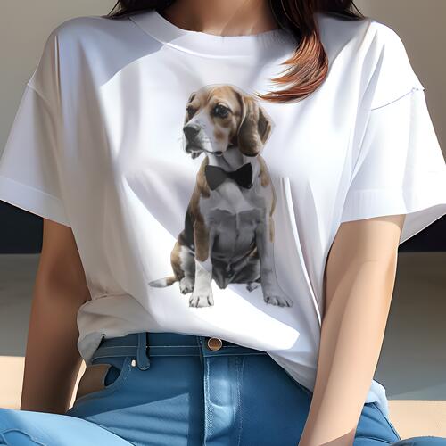 ビーグル Tシャツ レディース 犬ファン 半袖 春夏 犬柄 プリント カジュアル かわいい 人間用 個性派 ここだけのデザイン 面白 蝶ネクタイ ビーグル