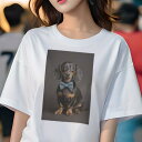 ダックスフンド Tシャツ レディース 犬ファン 半袖 春夏 犬柄 プリント カジュアル かわいい 人間用 個性派 ここだけのデザイン 面白 蝶ネクタイ ダックスフンド