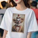 Tシャツ レディース 犬ファン 半袖 春夏 犬柄 プリント カジュアル かわいい 人間用 個性派 ここだけのデザイン 面白 ピエロ サーカス 衣装 メイクアップ 帽子