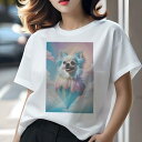 チワワ Tシャツ レディース 犬ファン 半袖 春夏 犬柄 プリント カジュアル かわいい 人間用 個性派 ここだけのデザイン 面白 アイスクリーム チワワ 雲 空 パステルカラー