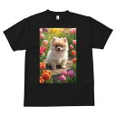 ポメラニアン Tシャツ メンズ キッズ 犬ファン 半袖 春夏 犬柄 プリント カジュアル かわいい 人間用 個性派 ここだけのデザイン 面白 チューリップ ポメラニアン 花 春 庭