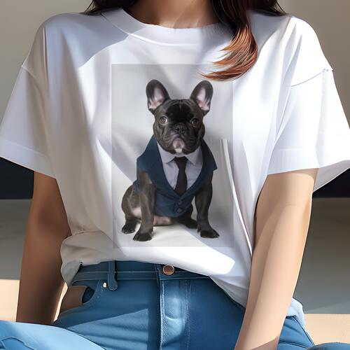 フレンチブルドッグ Tシャツ レディース 犬ファン 半袖 春夏 犬柄 プリント カジュアル かわいい 人間用 個性派 ここだけのデザイン 面白 スーツ フレンチブルドッグ ネクタイ シャツ