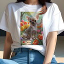 チワワ Tシャツ レディース 犬ファン 半袖 春夏 犬柄 プリント カジュアル かわいい 人間用 個性派 ここだけのデザイン 面白 チューリップ チワワ 庭 花 春