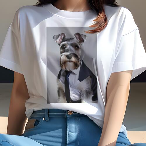 ミニチュアシュナウザー Tシャツ レディース 犬ファン 半袖 春夏 犬柄 プリント カジュアル かわいい 人間用 個性派 ここだけのデザイン 面白 ネクタイ ミニチュアシュナウザー スーツ シャツ