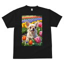 チワワ Tシャツ メンズ キッズ 犬ファン 半袖 春夏 犬柄 プリント カジュアル かわいい 人間用 個性派 ここだけのデザイン 面白 チューリップ チワワ 花畑