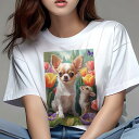 チワワ Tシャツ レディース 犬ファン 半袖 春夏 犬柄 プリント カジュアル かわいい 人間用 個性派 ここだけのデザイン 面白 チューリップ チワワ 蝶