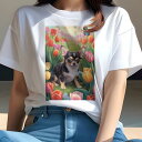 チワワ Tシャツ レディース 犬ファン 半袖 春夏 犬柄 プリント カジュアル かわいい 人間用 個性派 ここだけのデザイン 面白 チューリップ チワワ 蝶