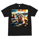 ゴールデンレトリバー Tシャツ メンズ キッズ 犬ファン 半袖 春夏 犬柄 プリント カジュアル かわいい 人間用 個性派 ここだけのデザイン 面白 ビーチ ゴールデンレトリバー 海 傘
