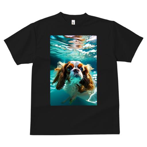 キャバリア Tシャツ メンズ キッズ 犬ファン 半袖 春夏 犬柄 プリント カジュアル かわいい 人間用 個性派 ここだけのデザイン 面白 水 キャバリア 水中