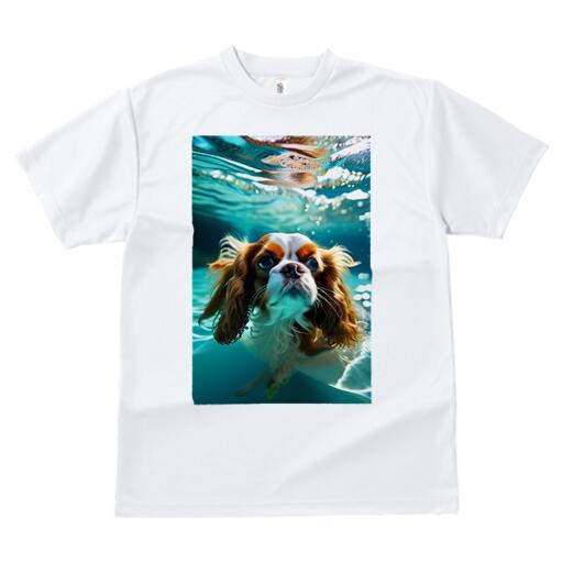キャバリア Tシャツ メンズ キッズ 犬ファン 半袖 春夏 犬柄 プリント カジュアル かわいい 人間用 個性派 ここだけのデザイン 面白 水 キャバリア 水中