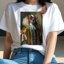 キャバリア Tシャツ レディース 犬ファン 半袖 春夏 犬柄 プリント カジュアル かわいい 人間用 個性派 ここだけのデザイン 面白 肖像画 キャバリア 王侯貴族 衣装 ルネサンス