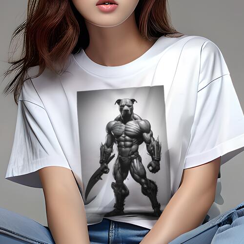 ピットブル Tシャツ レディース 犬ファン 半袖 春夏 犬柄 プリント カジュアル かわいい 人間用 個性派 ここだけのデザイン 面白 戦士 ピットブル 筋肉 鎧 剣