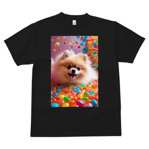 楽天フロントップ楽天市場店ポメラニアン Tシャツ メンズ キッズ 犬ファン 半袖 春夏 犬柄 プリント カジュアル かわいい 人間用 個性派 ここだけのデザイン 面白 キャンディ ポメラニアン カラフル スイーツ お菓子