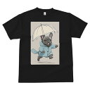 フレンチブルドッグ Tシャツ メンズ キッズ 犬ファン 半袖 春夏 犬柄 プリント カジュアル かわいい 人間用 個性派 ここだけのデザイン 面白 傘 フレンチブルドッグ レインコート