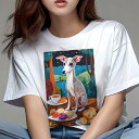 イタリアングレーハウンド Tシャツ レディース 犬ファン 半袖 春夏 犬柄 プリント カジュアル かわいい 人間用 個性派 ここだけのデザイン 面白 お茶 イタリアングレーハウンド 焼き菓子 風景