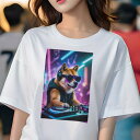 柴犬 Tシャツ レディース 犬ファン 半袖 春夏 犬柄 プリント カジュアル かわいい 人間用 個性派 ここだけのデザイン 面白 DJ 柴犬 ヘッドホン サングラス ネオンライト