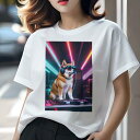 柴犬 Tシャツ レディース 犬ファン 半袖 春夏 犬柄 プリント カジュアル かわいい 人間用 個性派 ここだけのデザイン 面白 DJ 柴犬 ターンテーブル ヘッドホン サングラス