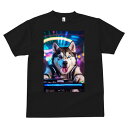 シベリアンハスキー Tシャツ メンズ キッズ 犬ファン 半袖 春夏 犬柄 プリント カジュアル かわいい 人間用 個性派 ここだけのデザイン 面白 DJ シベリアンハスキー ターンテーブル ヘッドホン ネオン