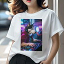 シベリアンハスキー Tシャツ レディース 犬ファン 半袖 春夏 犬柄 プリント カジュアル かわいい 人間用 個性派 ここだけのデザイン 面白 DJ シベリアンハスキー クラブ 音楽 ヘッドホン ミキサー