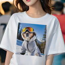 ゴールデンレトリバー Tシャツ レディース 犬ファン 半袖 春夏 犬柄 プリント カジュアル かわいい 人間用 個性派 ここだけのデザイン 面白 スキー ゴールデンレトリバー 冬 雪 スノーボード