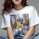 ゴールデンレトリバー Tシャツ レディース 犬ファン 半袖 春夏 犬柄 プリント カジュアル かわいい 人間用 個性派 ここだけのデザイン 面白 スキーゴーグル ゴールデンレトリバー 雪 冬 スノーボード