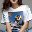 ジャックラッセルテリア Tシャツ レディース 犬ファン 半袖 春夏 犬柄 プリント カジュアル かわいい 人間用 個性派 ここだけのデザイン 面白 スキー ジャックラッセルテリア 雪 冬 スノーボード