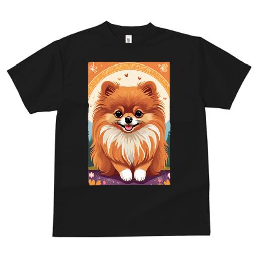 ブルー：青ホワイト：白ベージュ：茶色イエロー：黄色ライトピンク：桃色オートミール：グレー：灰 プリント クルーネック 大人カジュアル ペアTシャツ 親子ペアルック アニマル柄 ダンス 練習 運動 40代 30代 50代蝶 ポメラニアン 花 森 オレンジ かわいい ポップ