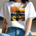チワワ Tシャツ レディース 犬ファン 半袖 春夏 犬柄 プリント カジュアル かわいい 人間用 個性派 ここだけのデザイン 面白 サングラス チワワ サーフィン 海 夕焼け
