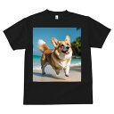 コーギー Tシャツ メンズ キッズ 犬ファン 半袖 春夏 犬柄 プリント カジュアル かわいい 人間用 個性派 ここだけのデザイン 面白 ビーチ コーギー 海 夏 休暇