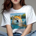 柴犬 Tシャツ レディース 犬ファン 半袖 春夏 犬柄 プリント カジュアル かわいい 人間用 個性派 ここだけのデザイン 面白 水 柴犬 水しぶき