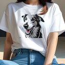 ボーダーコリー Tシャツ レディース 犬ファン 半袖 春夏 犬柄 プリント カジュアル かわいい 人間用 個性派 ここだけのデザイン 面白 ボーダーコリー