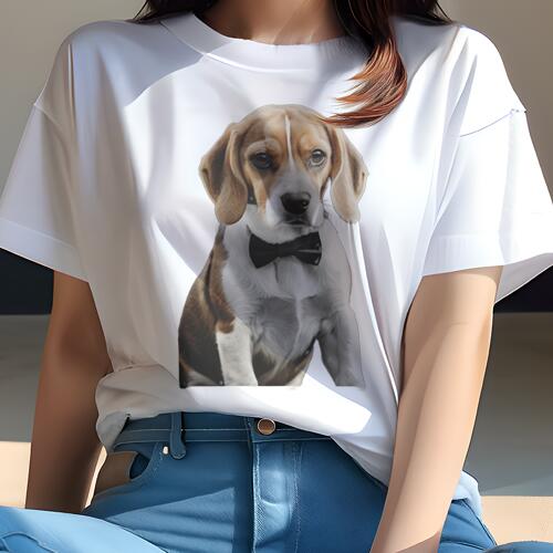 ビーグル Tシャツ レディース 犬ファン 半袖 春夏 犬柄 プリント カジュアル かわいい 人間用 個性派 ここだけのデザイン 面白 蝶ネクタイ ビーグル
