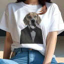 ビーグル Tシャツ レディース 犬ファン 半袖 春夏 犬柄 プリント カジュアル かわいい 人間用 個性派 ここだけのデザイン 面白 タキシード ビーグル 蝶ネクタイ