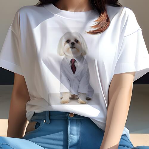 マルチーズ Tシャツ レディース 犬ファン 半袖 春夏 犬柄 プリント カジュアル かわいい 人間用 個性派 ここだけのデザイン 面白 ワイシャツ マルチーズ ネクタイ 白衣