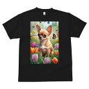 チワワ Tシャツ メンズ キッズ 犬ファン 半袖 春夏 犬柄 プリント カジュアル かわいい 人間用 個性派 ここだけのデザイン 面白 チューリップ チワワ 蝶