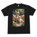 チワワ Tシャツ メンズ キッズ 犬ファン 半袖 春夏 犬柄 プリント カジュアル かわいい 人間用 個性派 ここだけのデザイン 面白 チューリップ チワワ 花 春 庭