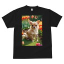 チワワ Tシャツ メンズ キッズ 犬ファン 半袖 春夏 犬柄 プリント カジュアル かわいい 人間用 個性派 ここだけのデザイン 面白 チューリップ チワワ 庭 花