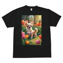 チワワ Tシャツ メンズ キッズ 犬ファン 半袖 春夏 犬柄 プリント カジュアル かわいい 人間用 個性派 ここだけのデザイン 面白 チューリップ チワワ 庭 蝶