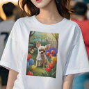 チワワ Tシャツ レディース 犬ファン 半袖 春夏 犬柄 プリント カジュアル かわいい 人間用 個性派 ここだけのデザイン 面白 チューリップ チワワ 庭 蝶