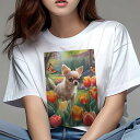 チワワ Tシャツ レディース 犬ファン 半袖 春夏 犬柄 プリント カジュアル かわいい 人間用 個性派 ここだけのデザイン 面白 チューリップ チワワ 花 春 庭