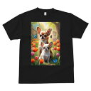 チワワ Tシャツ メンズ キッズ 犬ファン 半袖 春夏 犬柄 プリント カジュアル かわいい 人間用 個性派 ここだけのデザイン 面白 チューリップ チワワ 庭 花 蝶