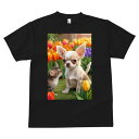 チワワ Tシャツ メンズ キッズ 犬ファン 半袖 春夏 犬柄 プリント カジュアル かわいい 人間用 個性派 ここだけのデザイン 面白 チューリップ チワワ 花