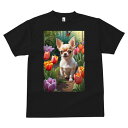 チワワ Tシャツ メンズ キッズ 犬ファン 半袖 春夏 犬柄 プリント カジュアル かわいい 人間用 個性派 ここだけのデザイン 面白 チューリップ チワワ 花 庭